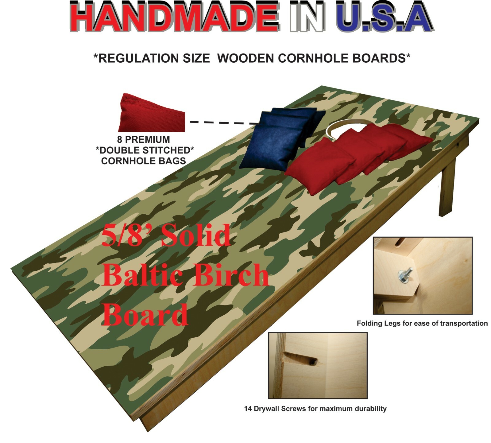 Forrest Camo CORNHOLE BEANBAG TOSS GAME w Bags Game Board Hunters Wood Set