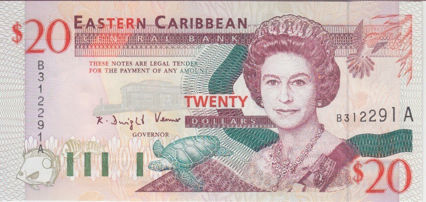 EAST EASTERN CARIBBEAN-ANTIGUA P.33A  20 DOLLARS PFX B QEII  UNCIRC. YYY   2001
