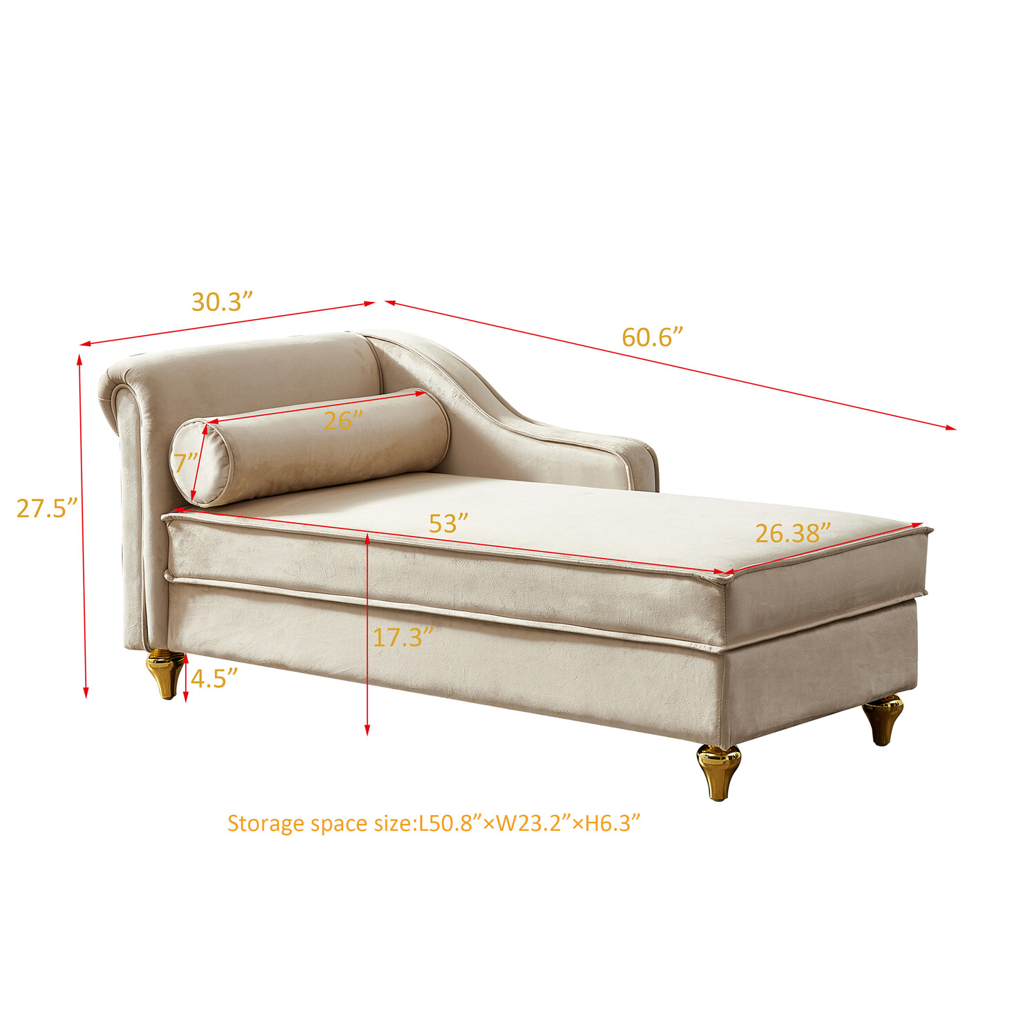 Modern Chaise Lounge Chair Velvet Sleeper Lounge Sofa Couch w/ Storage