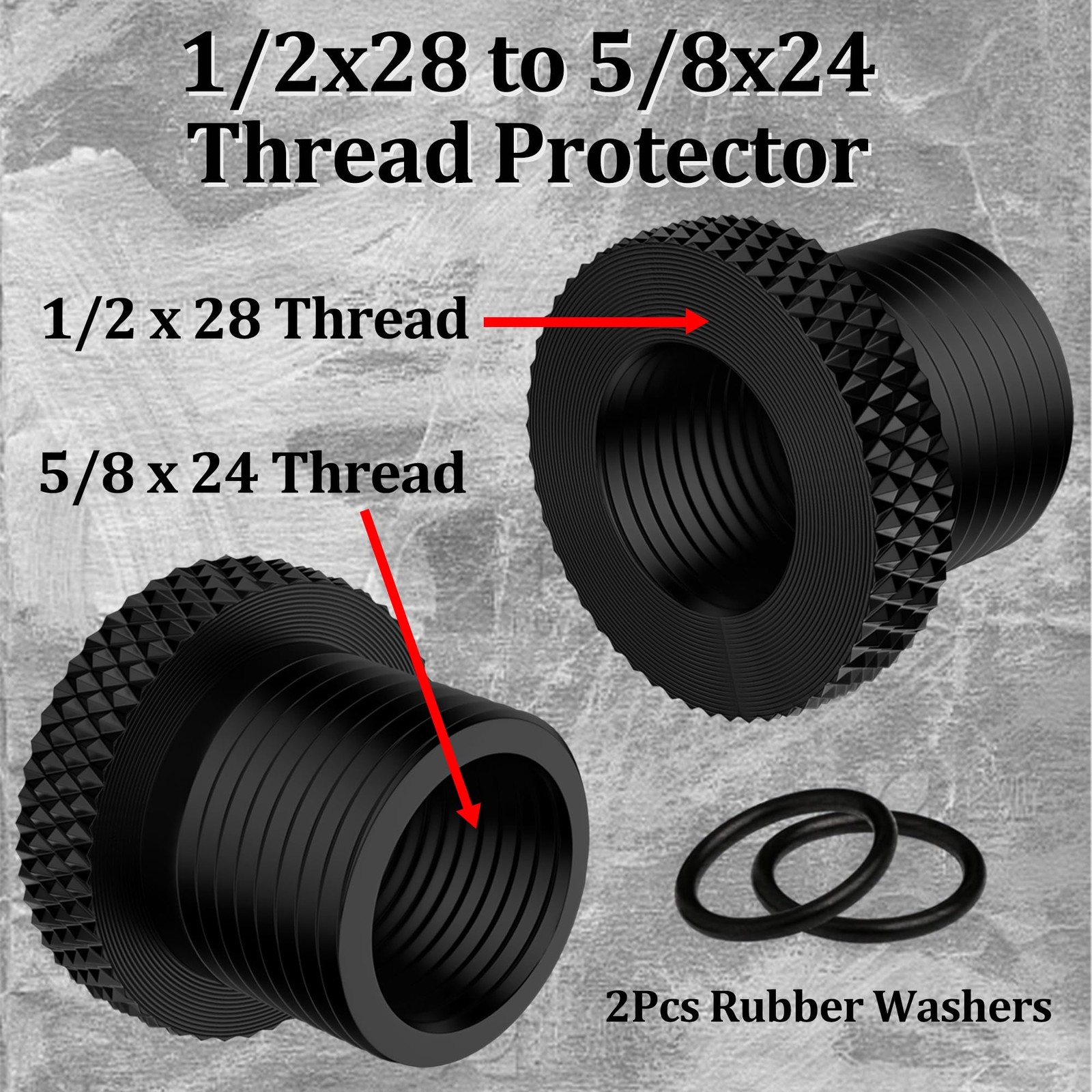 TFFUAM 2 Pack Thread Protector 1/2-28 to 1/2 x 28 convert 5/8 x 24, Black