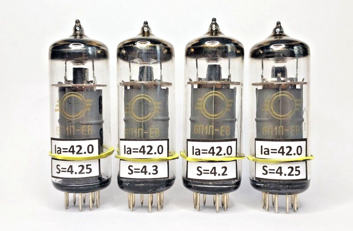 6P1P-EV / 6P1 /6П1П-ЕВ MATCHED QUAD (4pcs) SVETLANA TUBES / VALVES NEW NOS