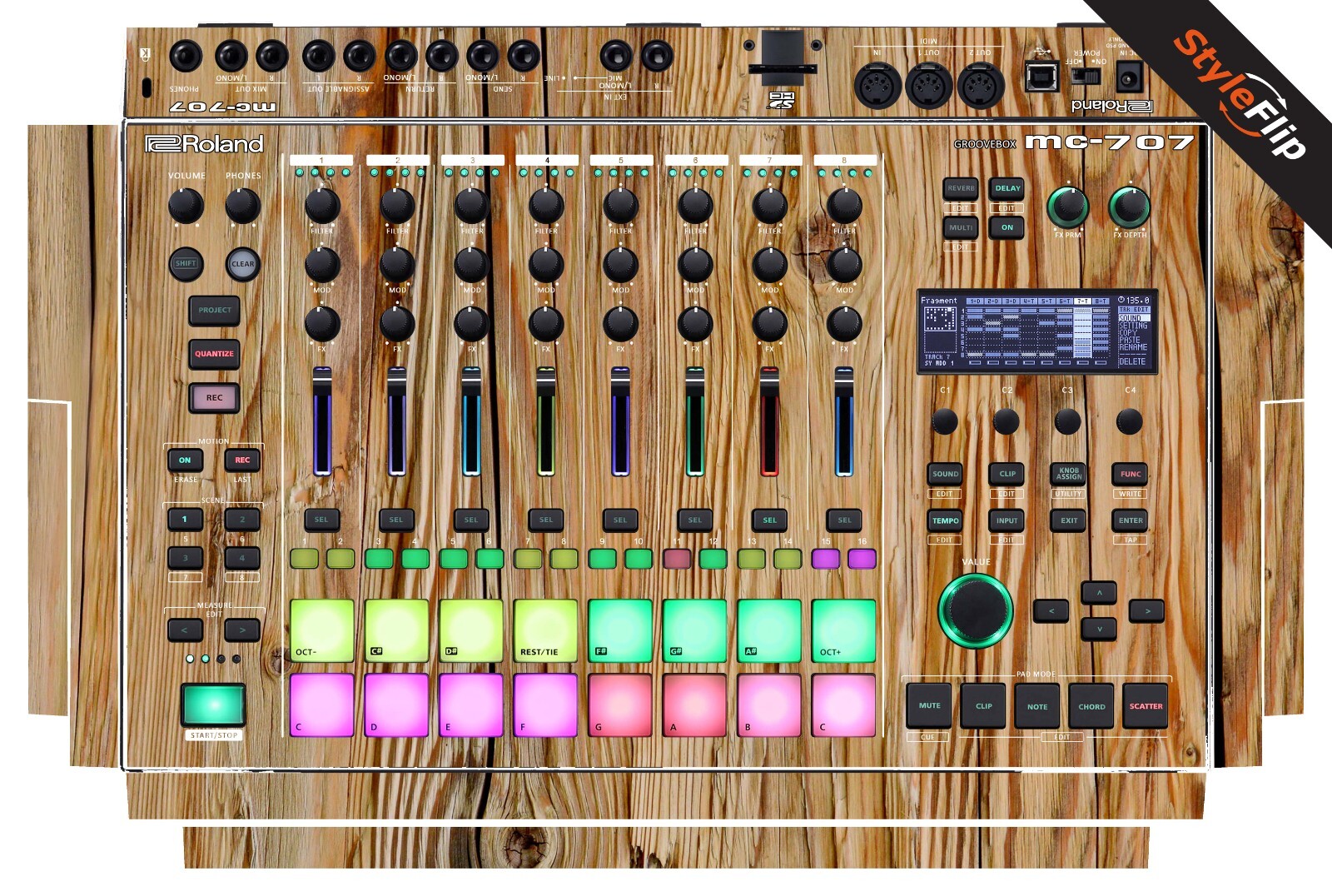 Roland MC-707 Groovebox | Wood 4 | Protective Decal | StyleFlip Skins