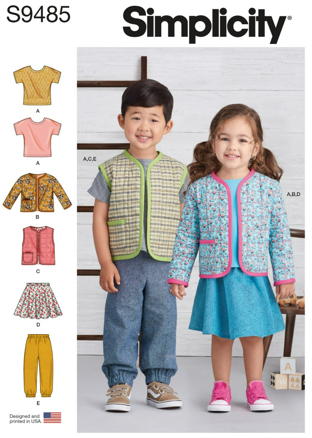 Simplicity 9485  Toddlers' Knit Top, Jacket, Vest, Skirt & Pants Sz 1/2-4  NEW!