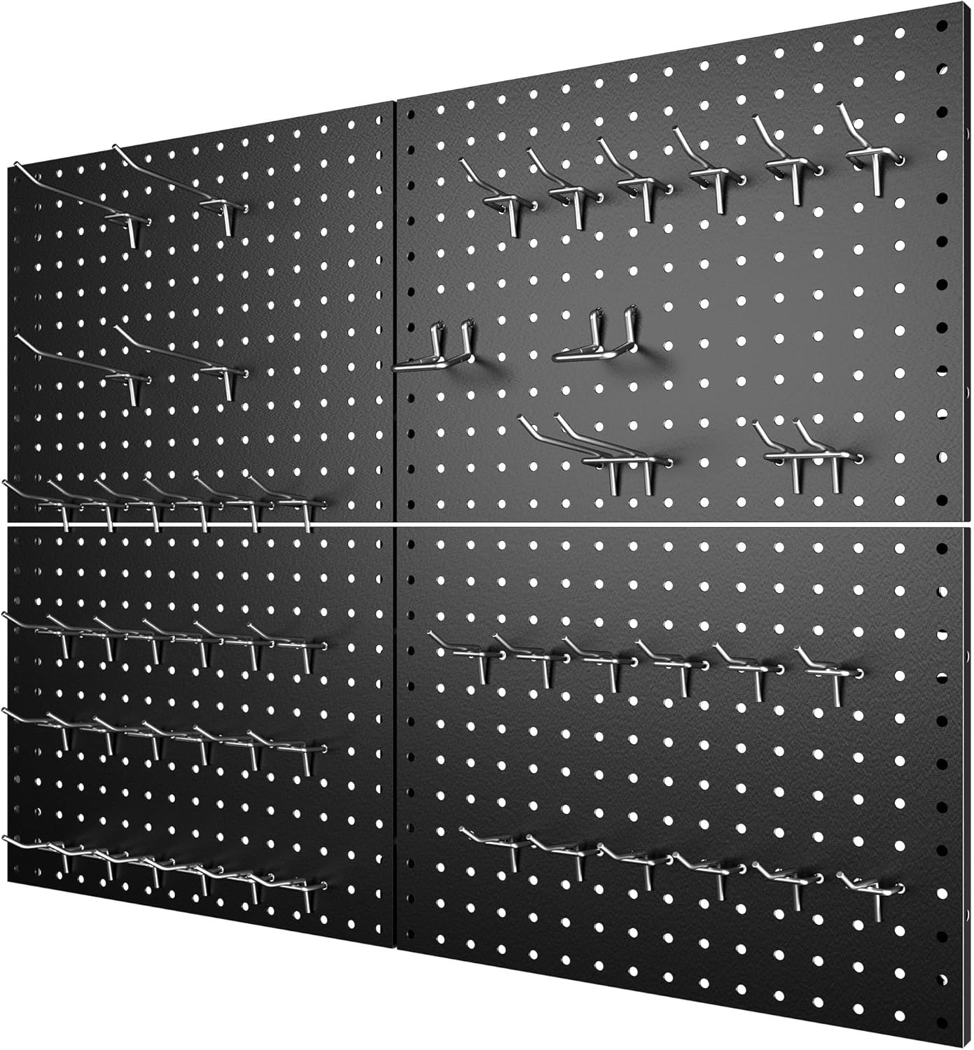 Heavy Duty Black Metal Pegboard Panels Set with 50 Hooks for Storage