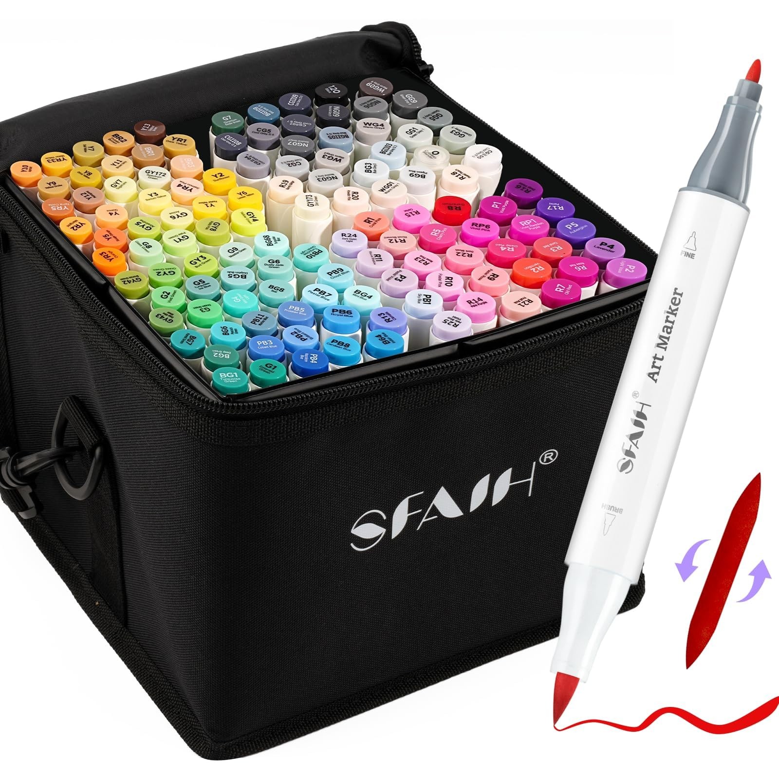 Alcohol Markers Brush & Fine - 121 Colors Double Tipped Art Markers for Adult...