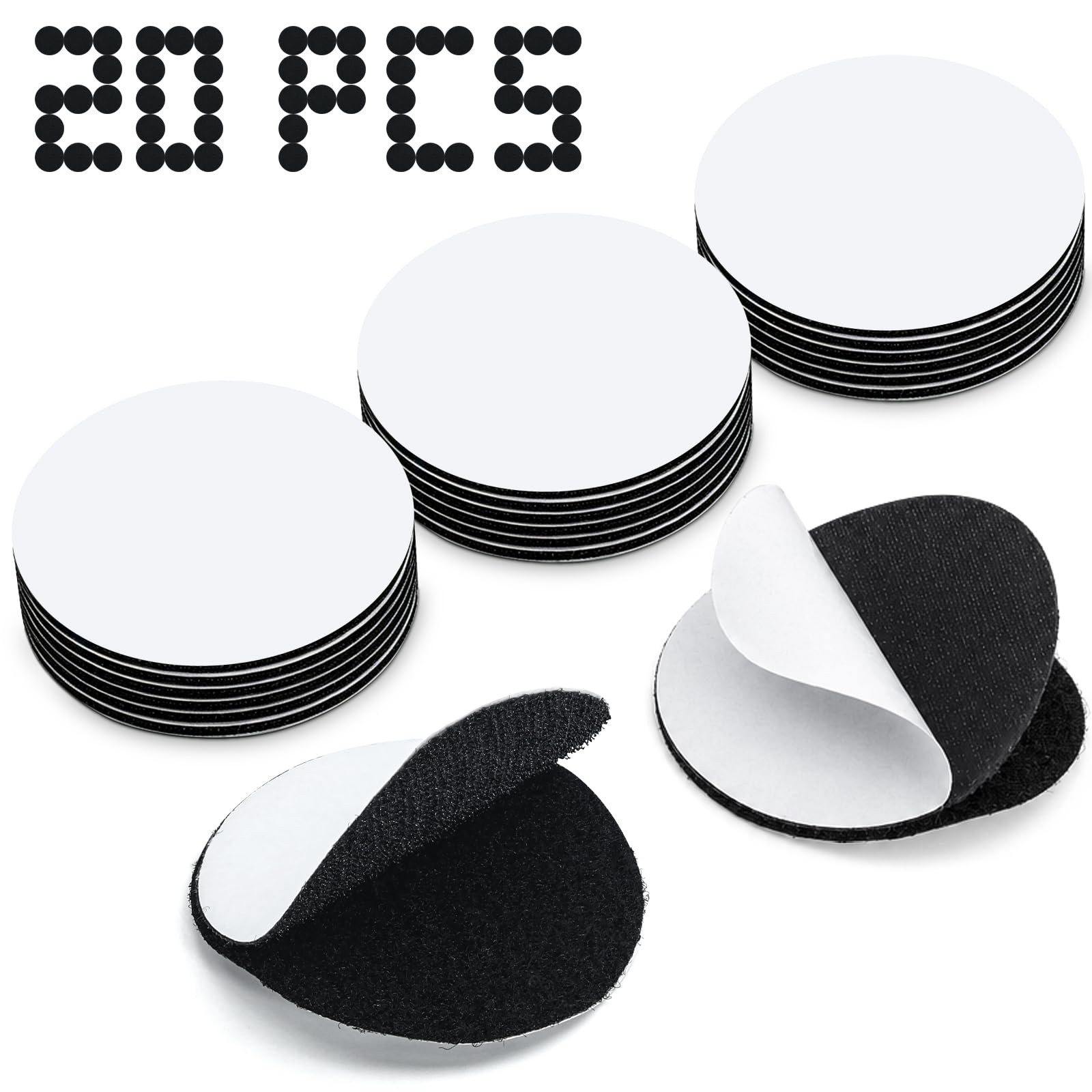 20 Sets - 3 inch Hook and Loop Strips with Adhesive, Black Hook and Loop Self...