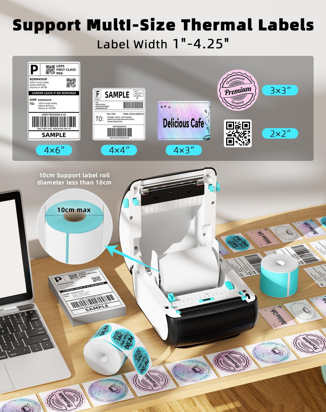 Bluetooth Thermal Label Printer, 4x6 Wireless Shipping Label Printer for Smal...