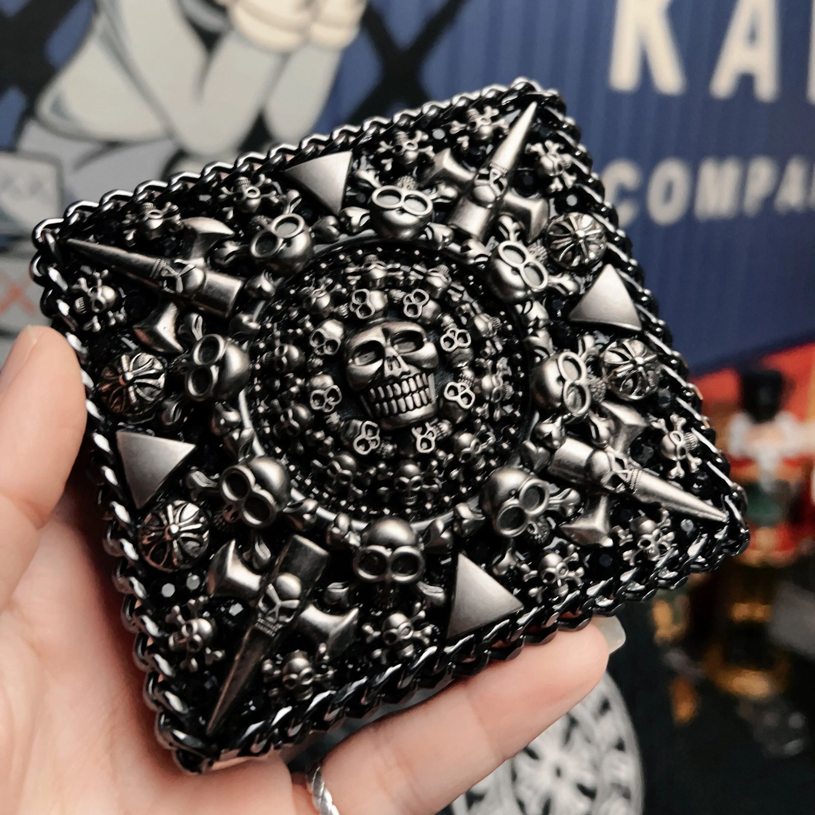 Punk Skull Cigarette Case Handmade Gothic Metal Holder for King Size Pack..