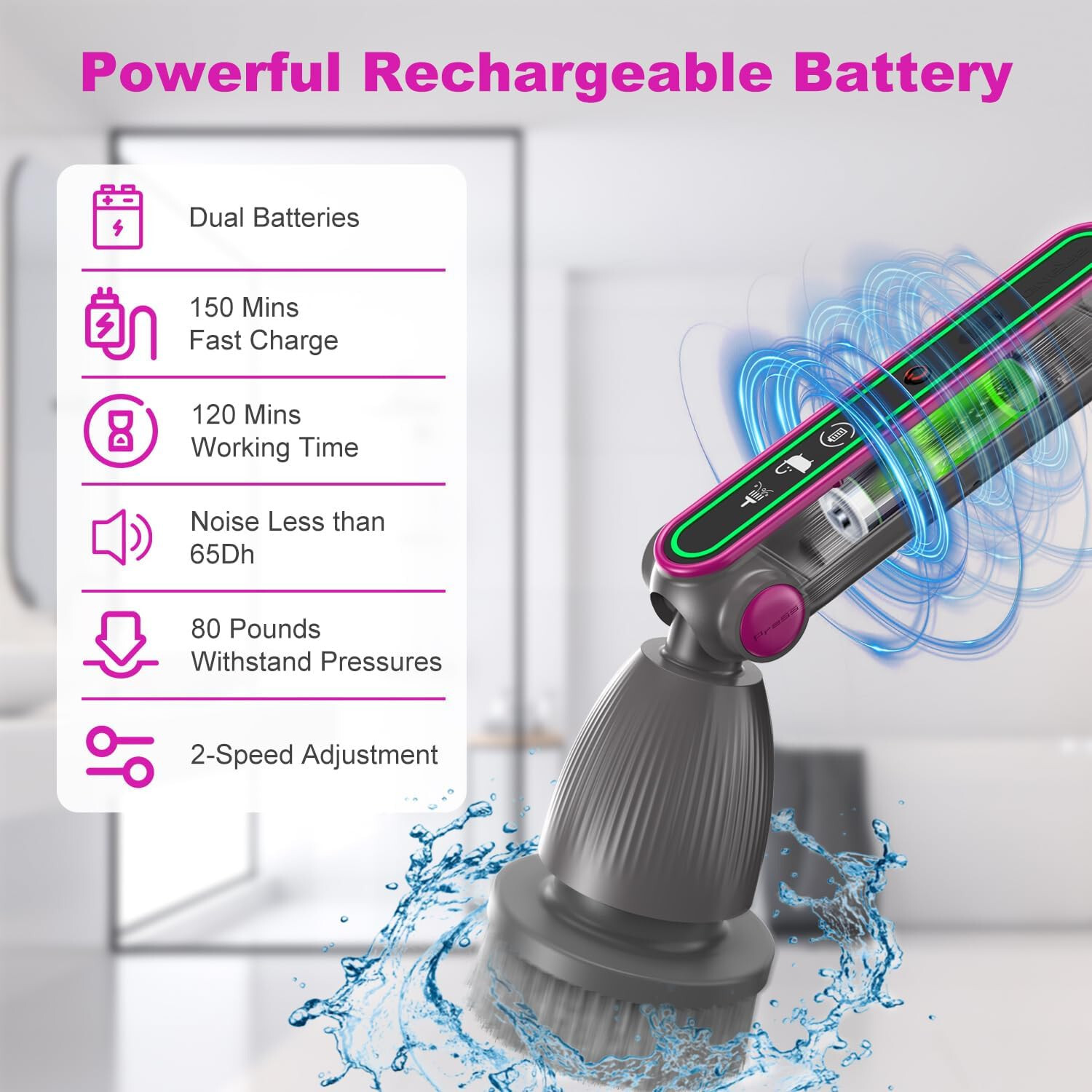 Clearance Electric Spin Scrubber Quiet Cordless Cleaning Brush Pressure 120Mins