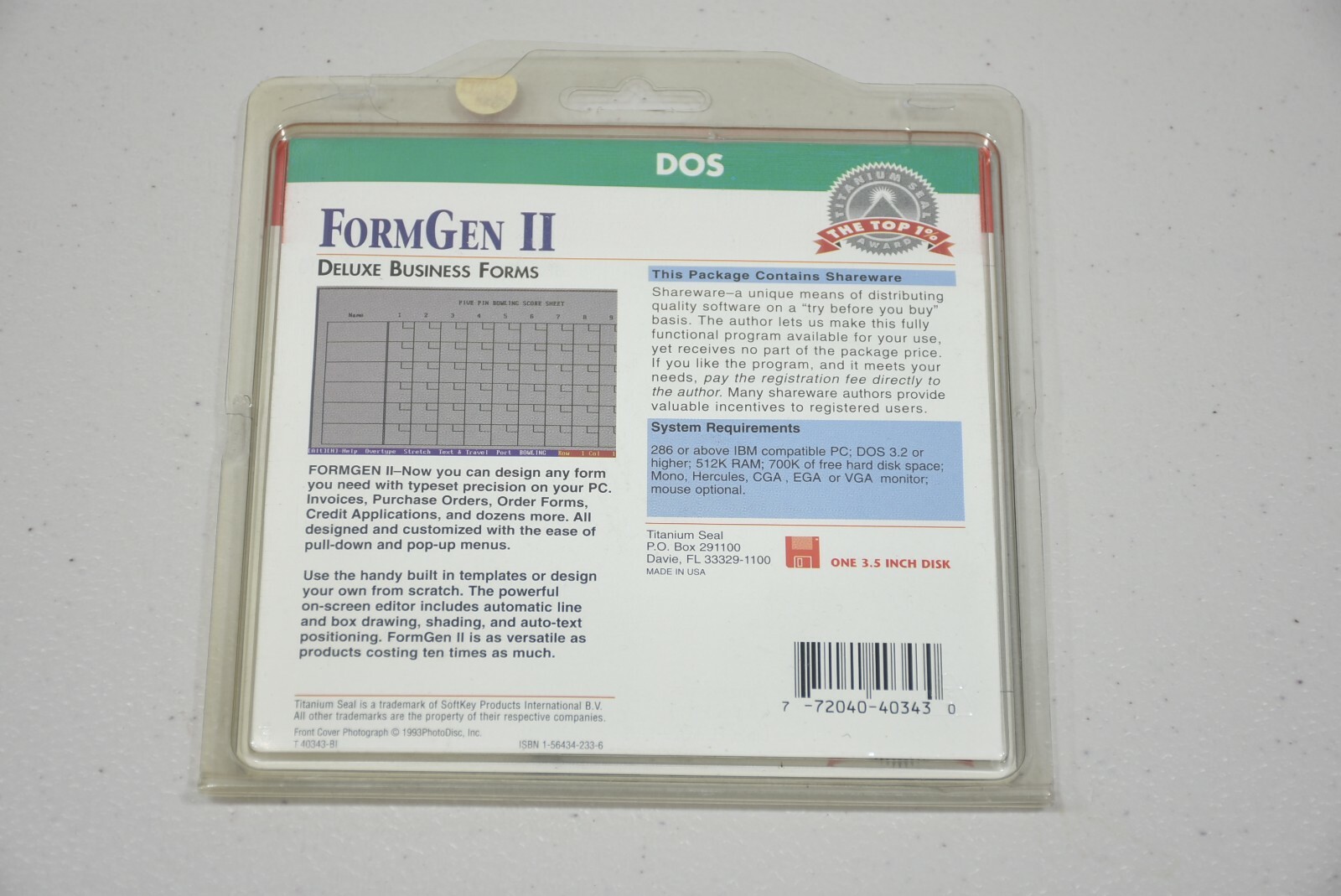 Vintage SoftKey FormGen II Deluxe Business Forms Software 3.5” IBM (22-462)