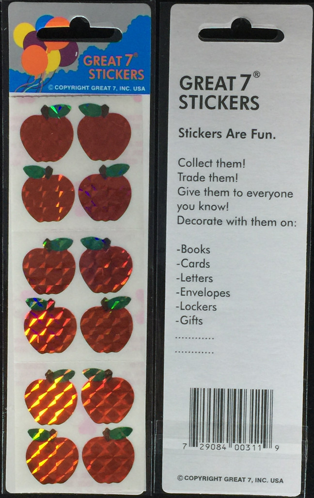 12 packages of Prismatic Apple Stickers, "Great 7" Sticker Designs, PPZ5101