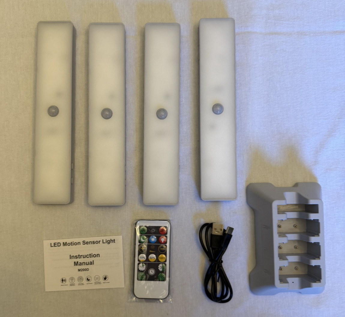 LED Closet Light with Charging Station, 4 Pcs Dimmer Rechargeable Motion Sensor