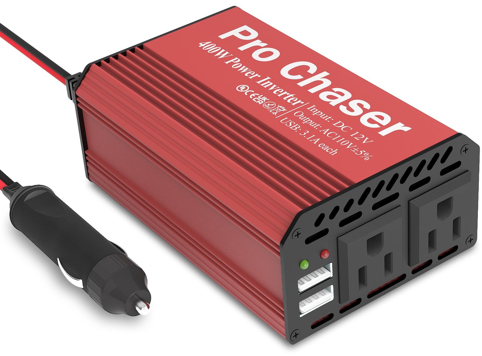 Pro Chaser 400W Power Inverters for Vehicles - DC 12v to AC 110v Car Red