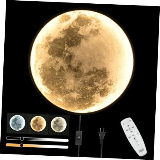 QIYIMEILUX 31.5 inch Large Moon Wall Sconce Plug in Dimmable 31.5in Moon Black