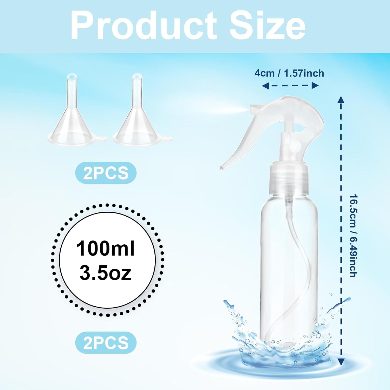 2 Pcs 100ml Small Spray Bottles Refillable Mist Container with Funnels and Label