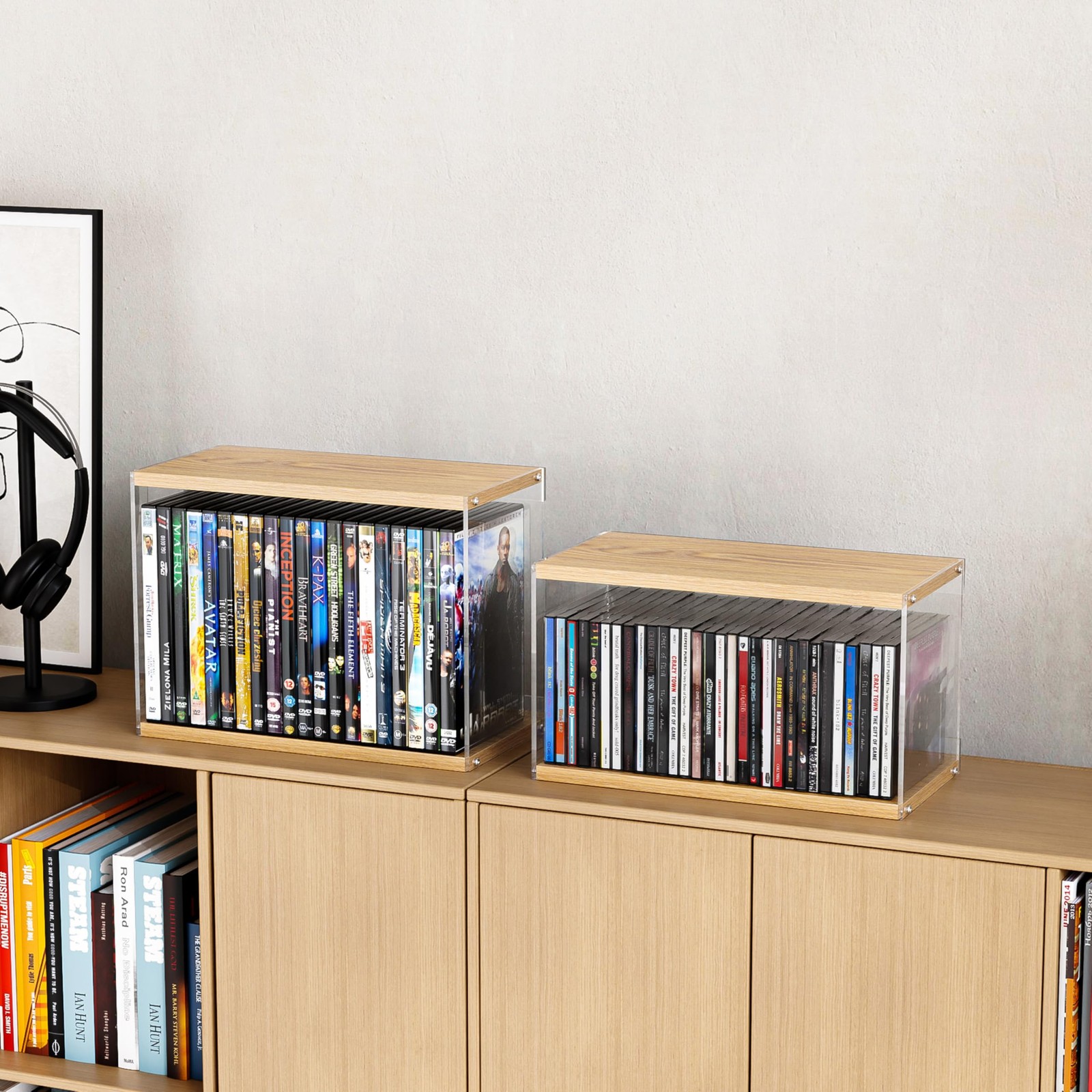 2Pack Stackable Wood Acrylic CD Holder Desk Rack Organizer Holds up to 60 CD ...