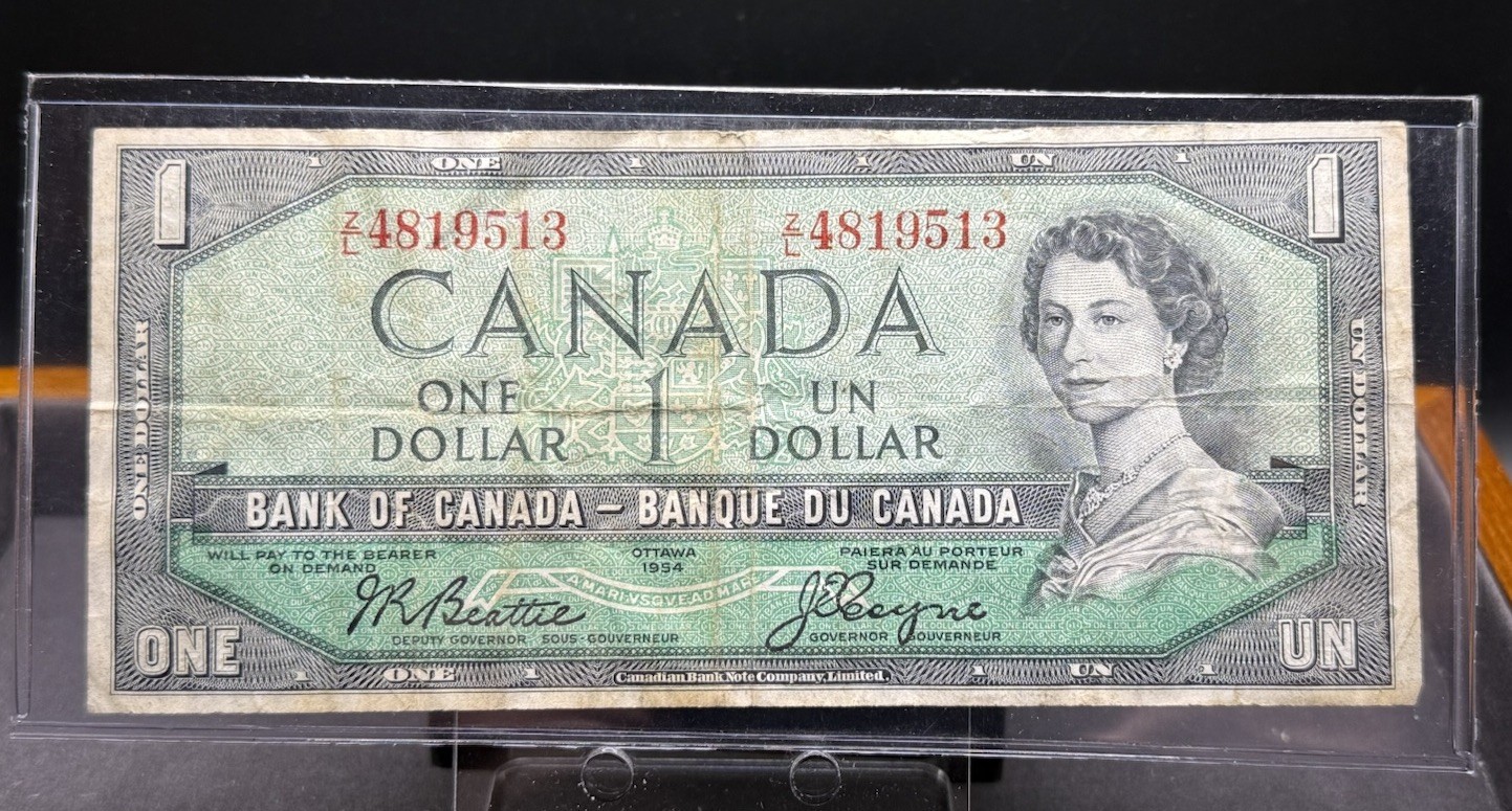 1954 Canada $1 Dollar Banknote Paper Money Well Circulated