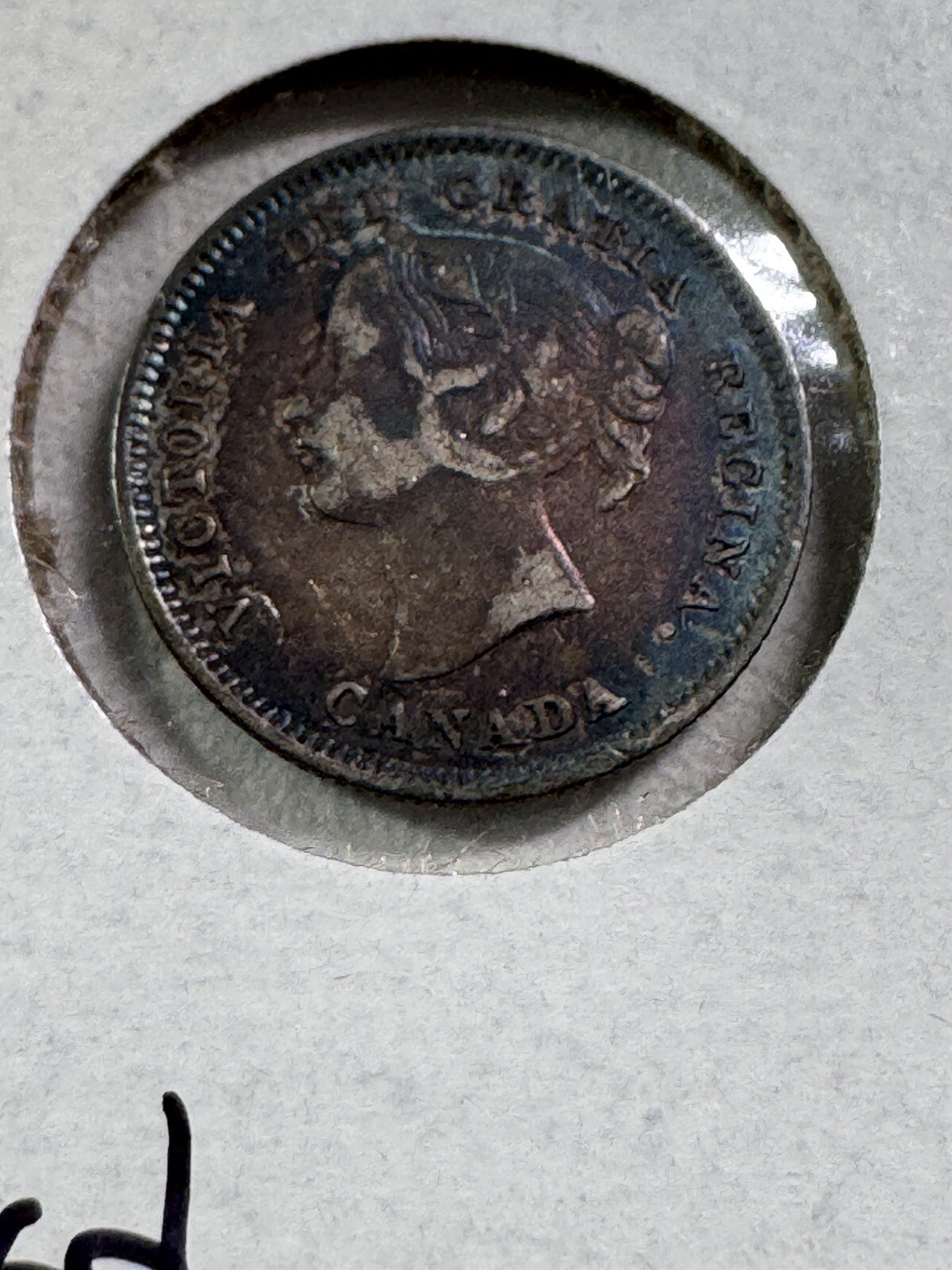 1901 Canada 5 Cents Silver Coin Damaged Toned