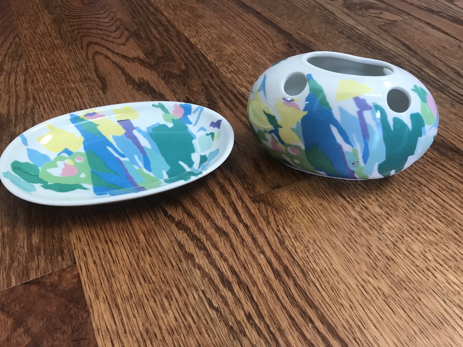 Andre Richard Watercolor Floral Bathroom Soap Dish & Toothbrush Holder