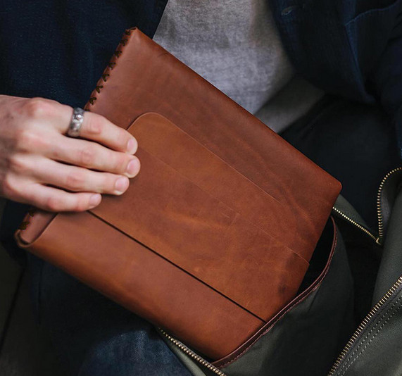 file Folder pocket cow Leather Messenger bag Briefcase ipad Pouch brown h491