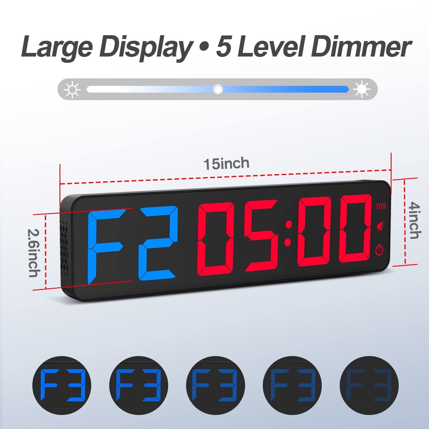 Gym Timer 15" Large LED Display Wall Clock | Interval Workout | Count Down & ...