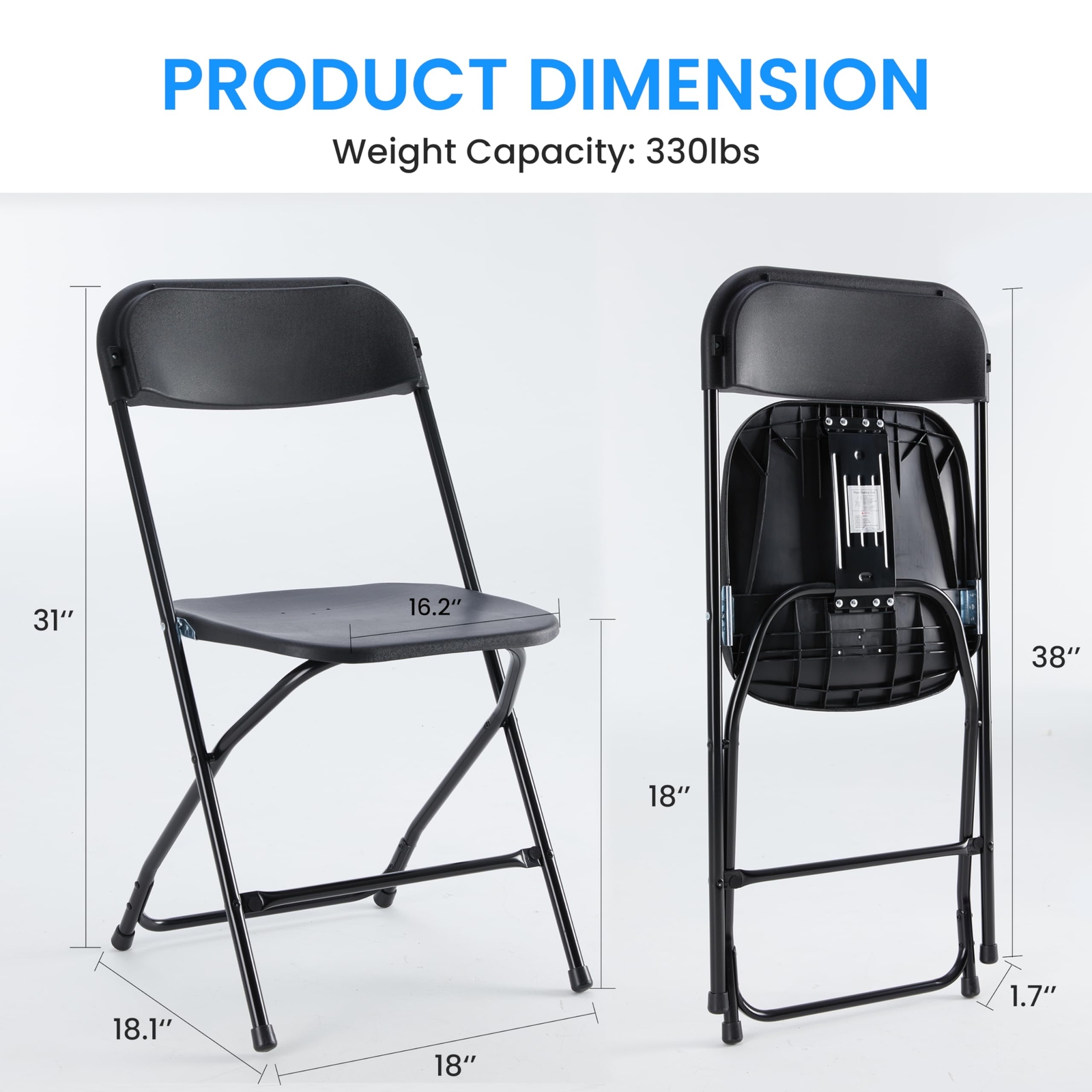 6 Pcs Folding Chair Plastic Stackable Portable Seat with Metal Frame Black