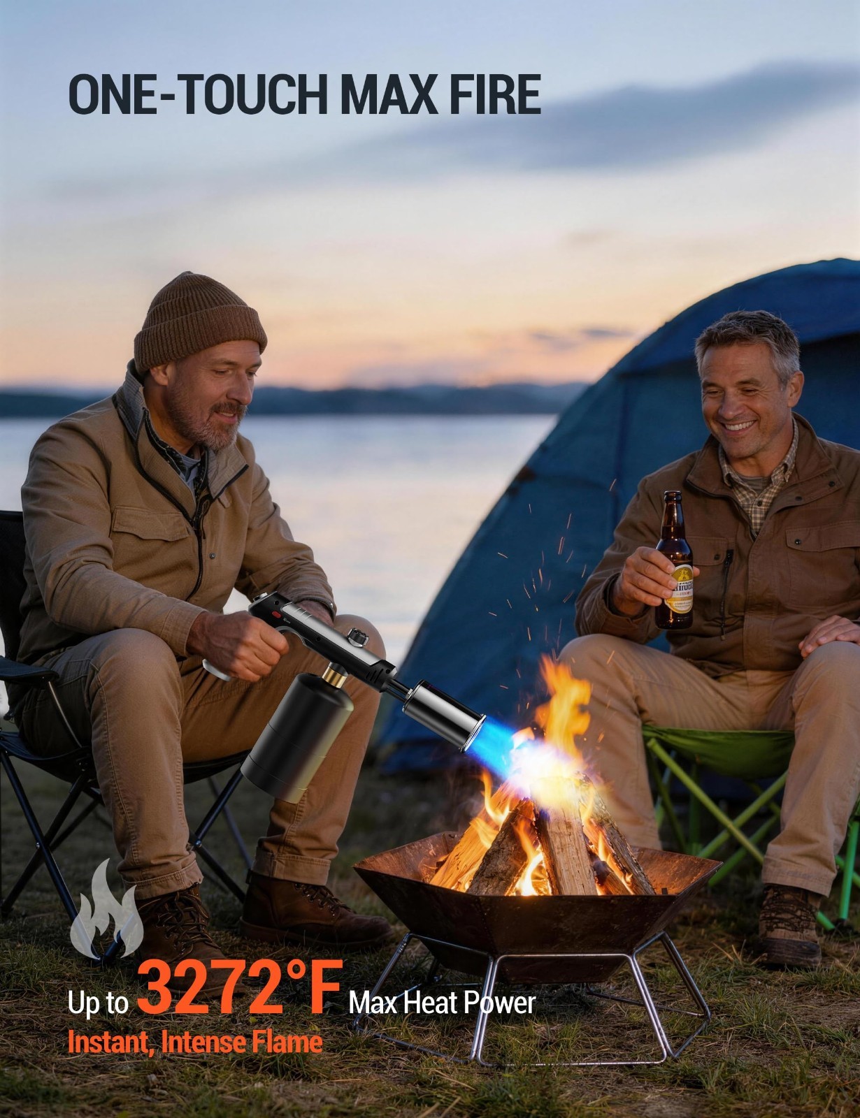 High-Performance Propane Torch with One-Touch Max Fire, Safety Lock, BBQ & Cooki