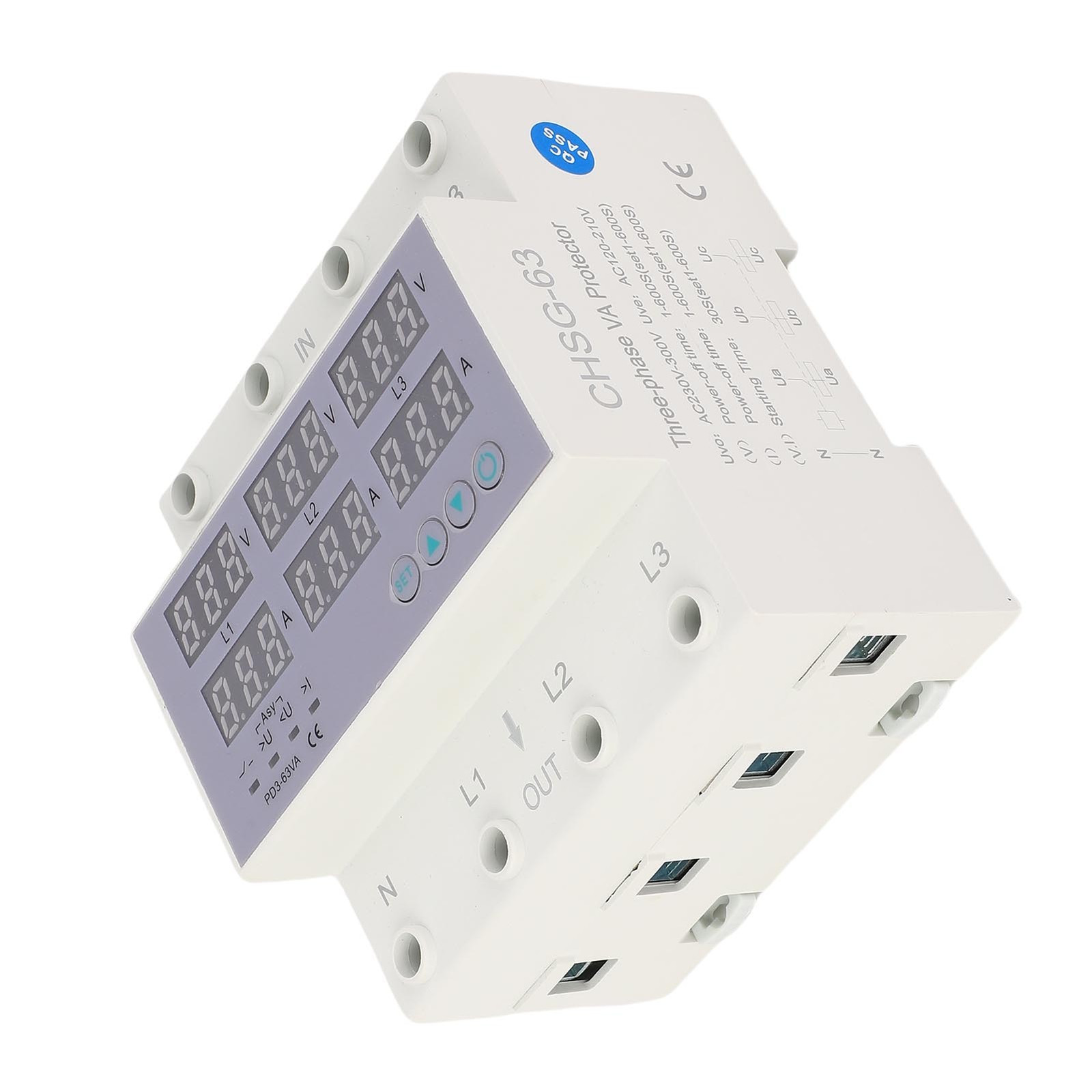 3 Phase DIN Rail Voltmeter Ammeter Automatic Overvoltage Overcurrent Protect AP9