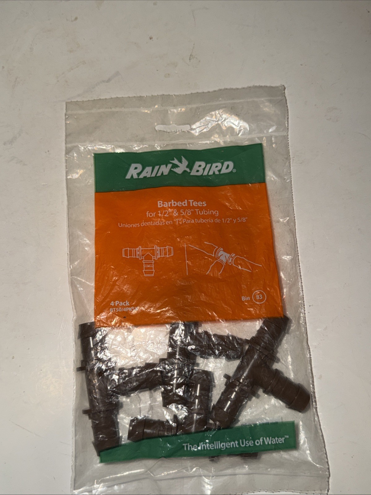 Rain Bird BT50 Barbed Tees for 1/2" & 5/8" Irrigation Tubing 4 In A Pack