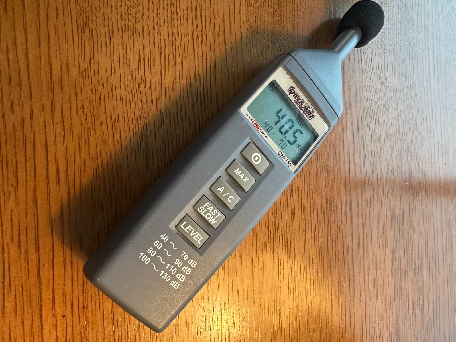 Sound (dB) meter, hand held.  Check-Mate CM-130.  Up to 130 dB.