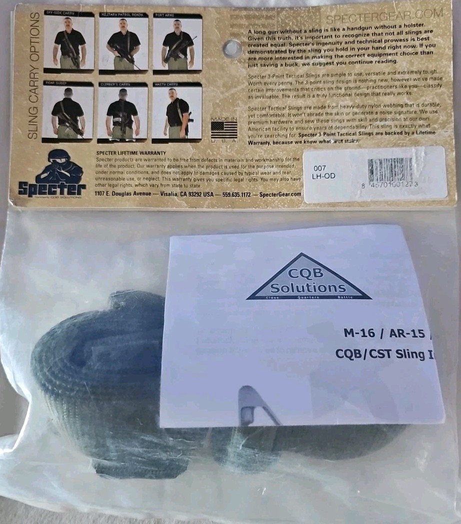 Specter Gear #007 LH-OD CQB Sling CAR-15 *LEFT HAND* OD Green *NEW IN PACKAGE *