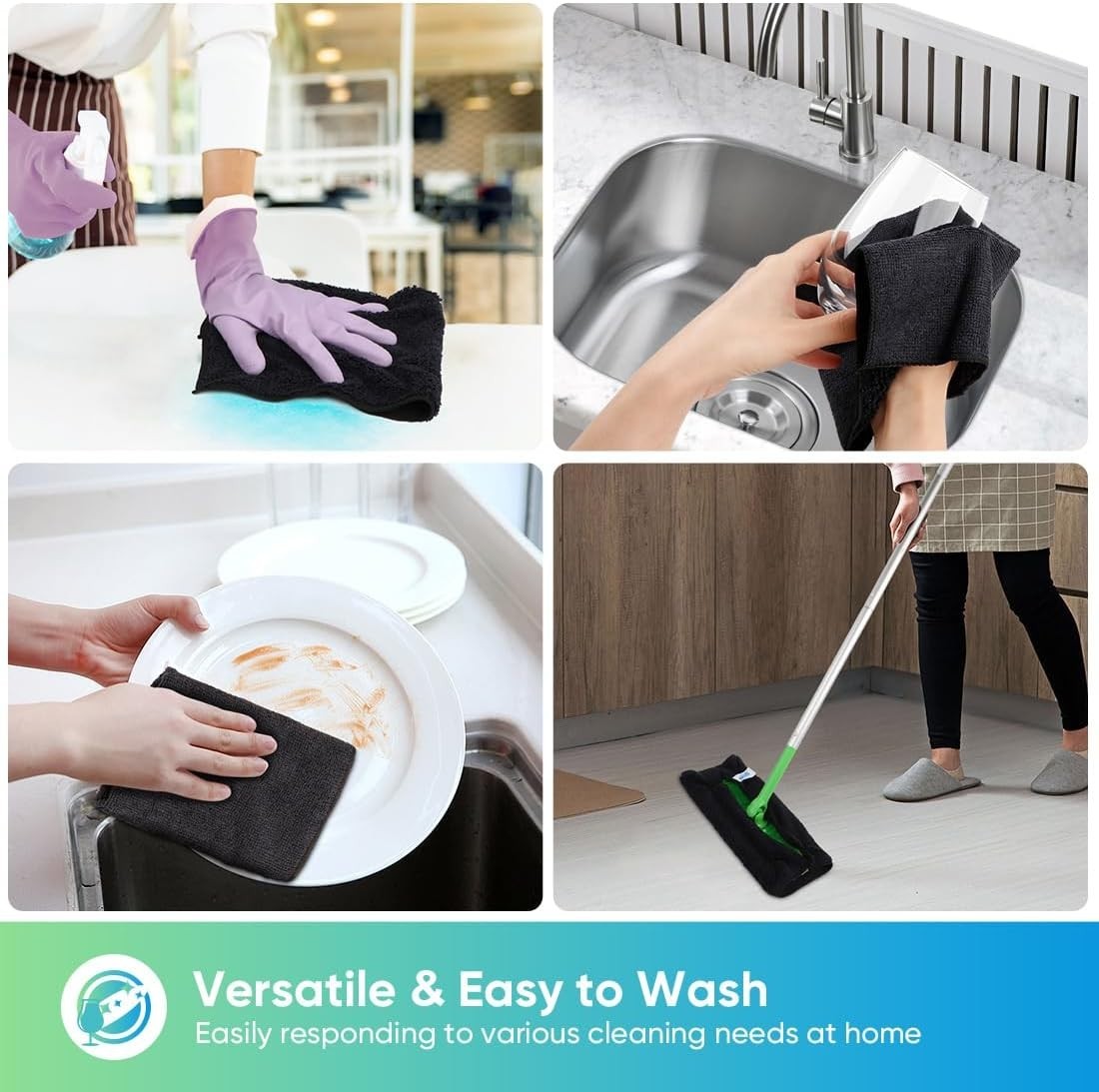 Highly Absorbent Microfiber Towels - 12 Pack, 11.5" x 11.5" - Reusable & Durable