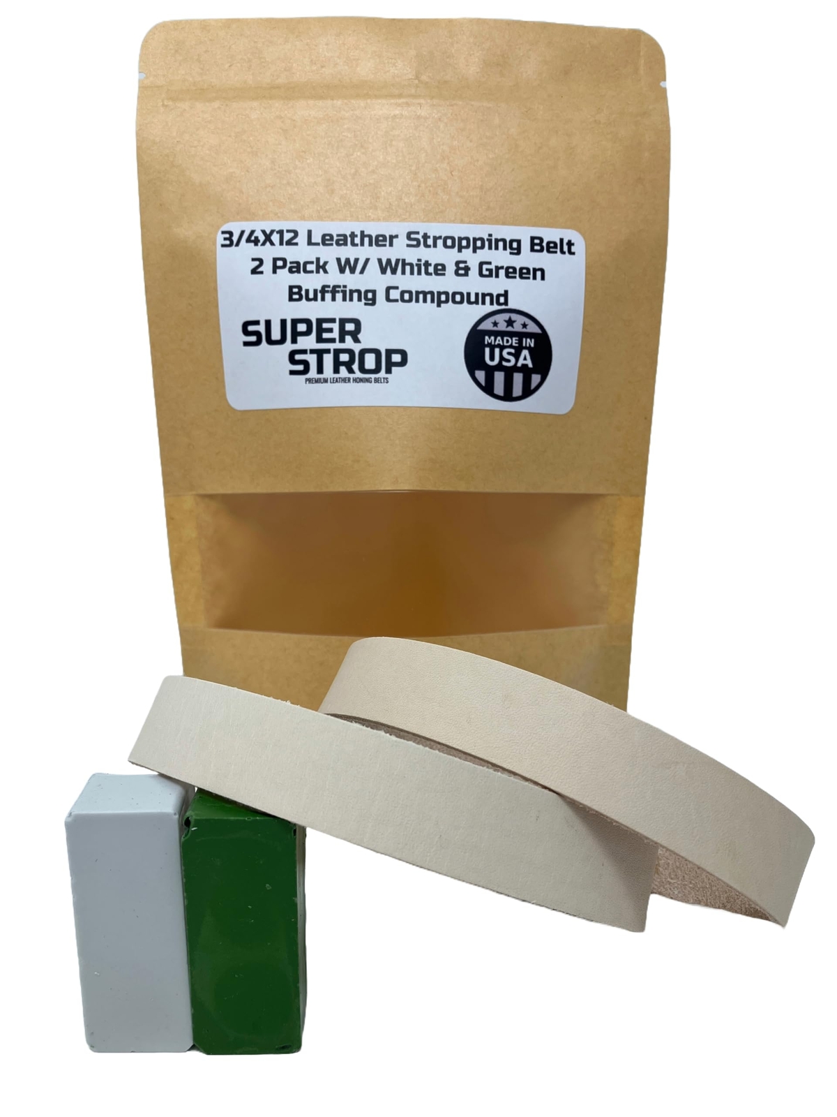 2-Pack Leather Honing Belts with Polishing Compounds for Sharpeners