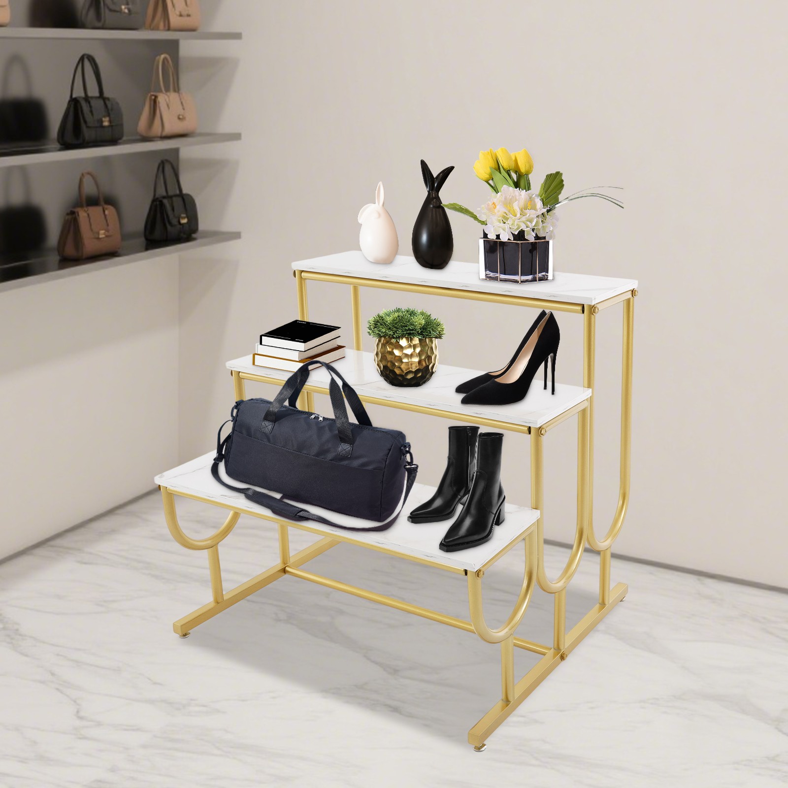 Shoe Display Table, 3 Tier Heavy Duty Display Stands, Standing Display Shelf