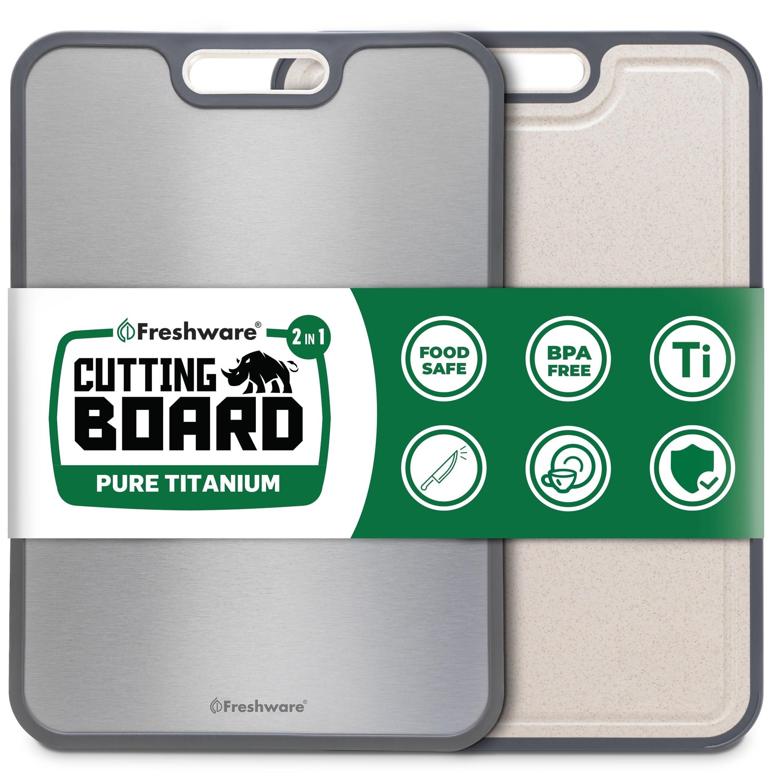 Freshware Titanium Cutting Board for Kitchen, Double Sided and Non Slip Cutti...