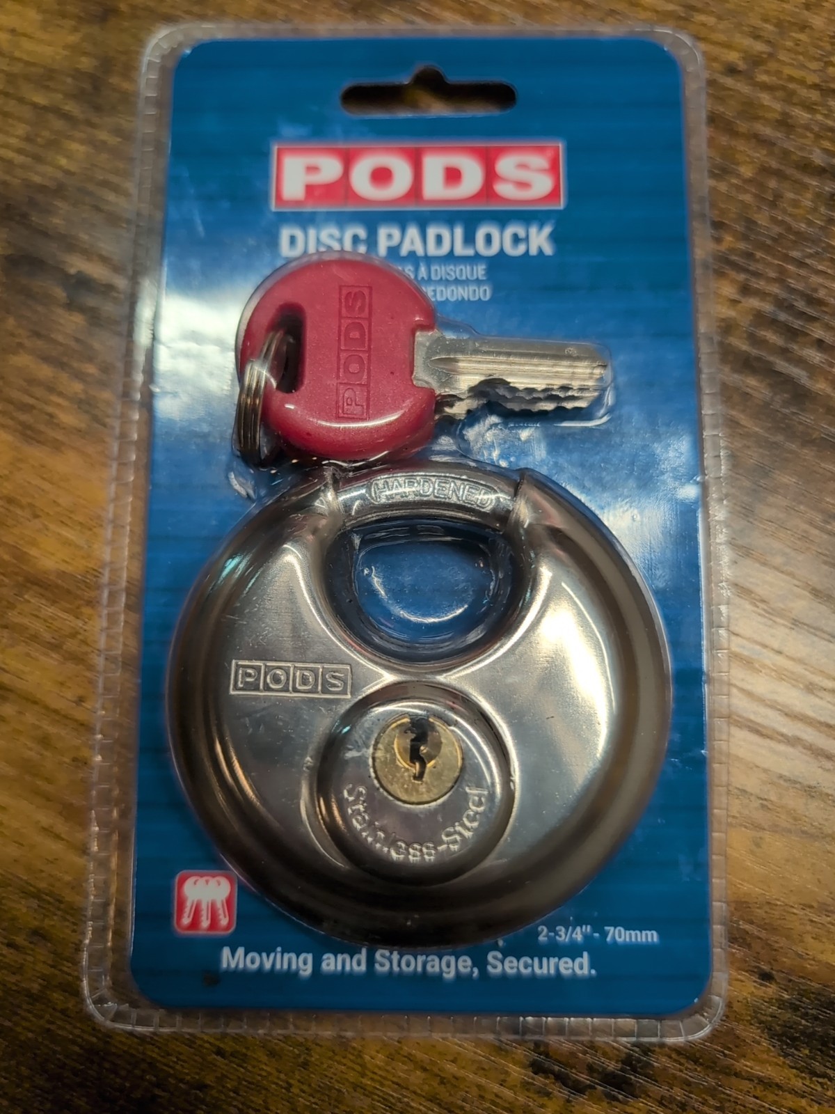 PODS Padlock Stainless Steel Heavy Duty  3 Keys Round Disc Lock