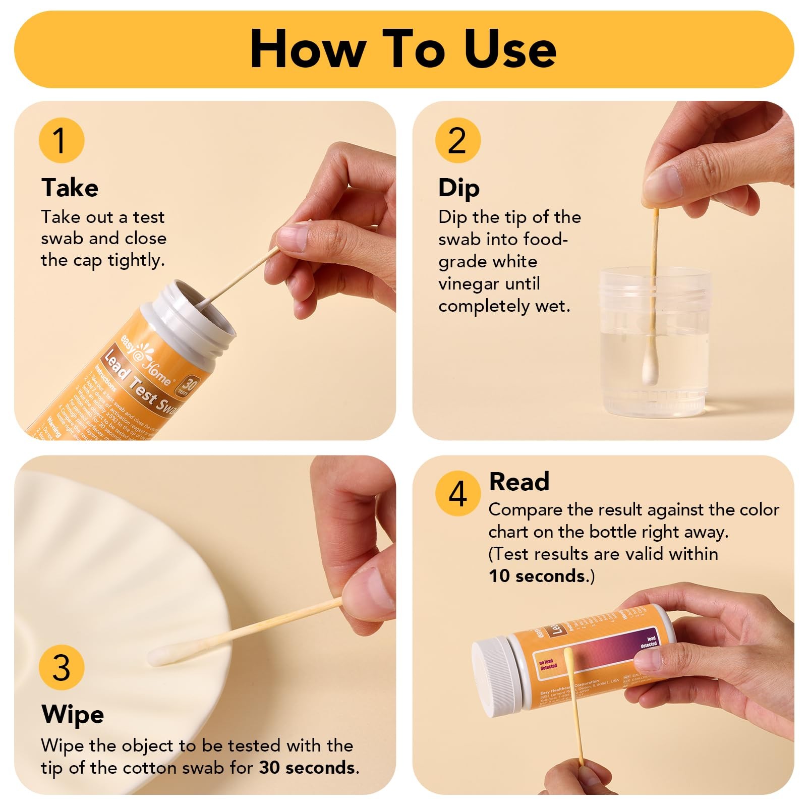 Easy@Home Lead Test Kit – 30 Rapid Testing Swabs with 30‑Second...