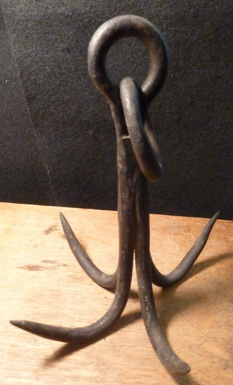 Large 4 Prong Steel Grappling Hook