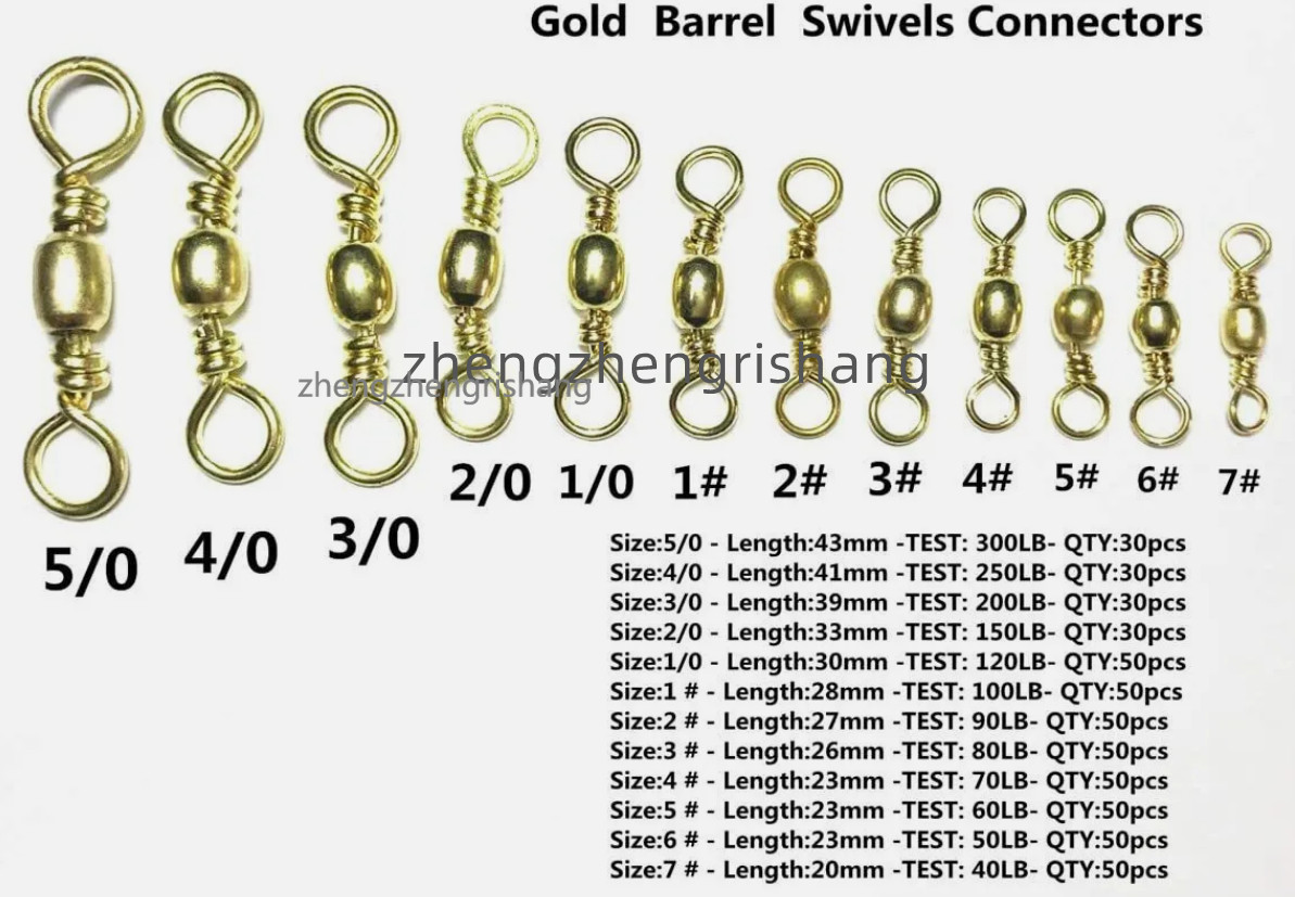 High Strength Gold Barrel Swivels Connectors for Fishing (40LB to 300LB) Select