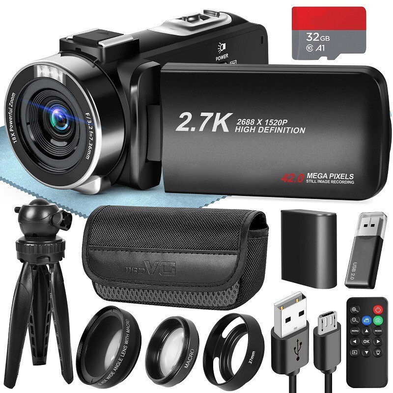 2.7K Video Camera Camcorder Ultra HD 42MP YouTube Live Stream Vlogging Recorder