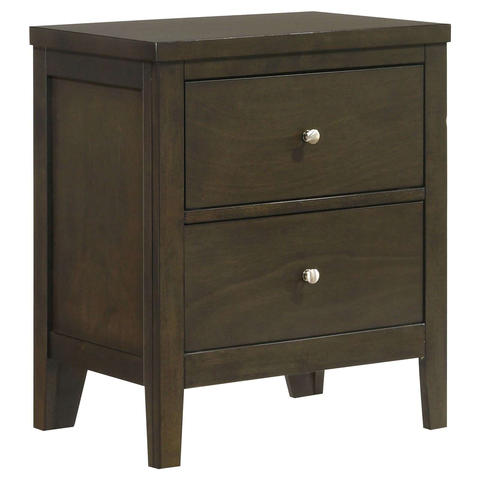 Clement Dark Cocoa 2 Drawer Nightstand, Wooden Bedside Table with Metal Handles