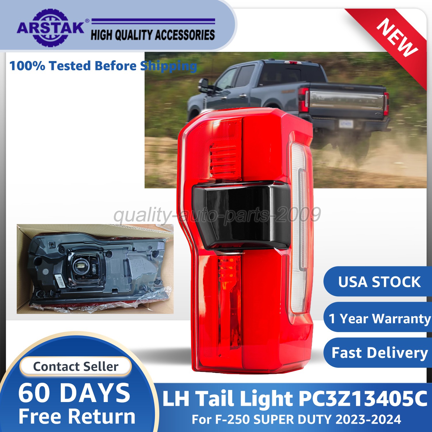 Left Side LED Tail Light PC3Z13405C w/Blind Spot For Ford F250 F350 2023-2026