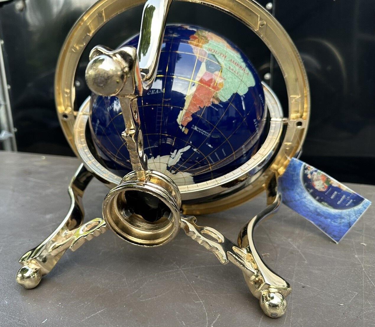 Inlay Gemstone Tabletop World Globe