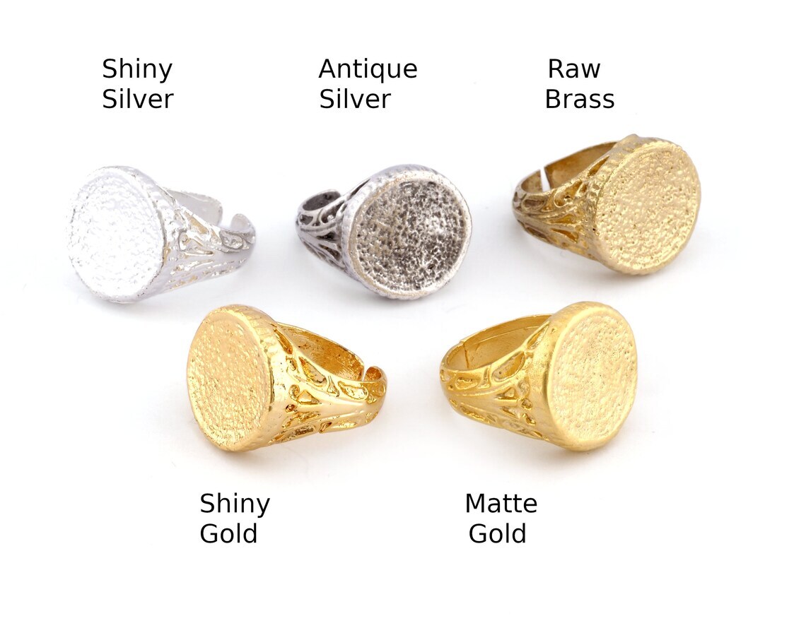 Ethnic Round Ring Adjustable Shiny silver-gold,Antique Silver,Raw brass 3209