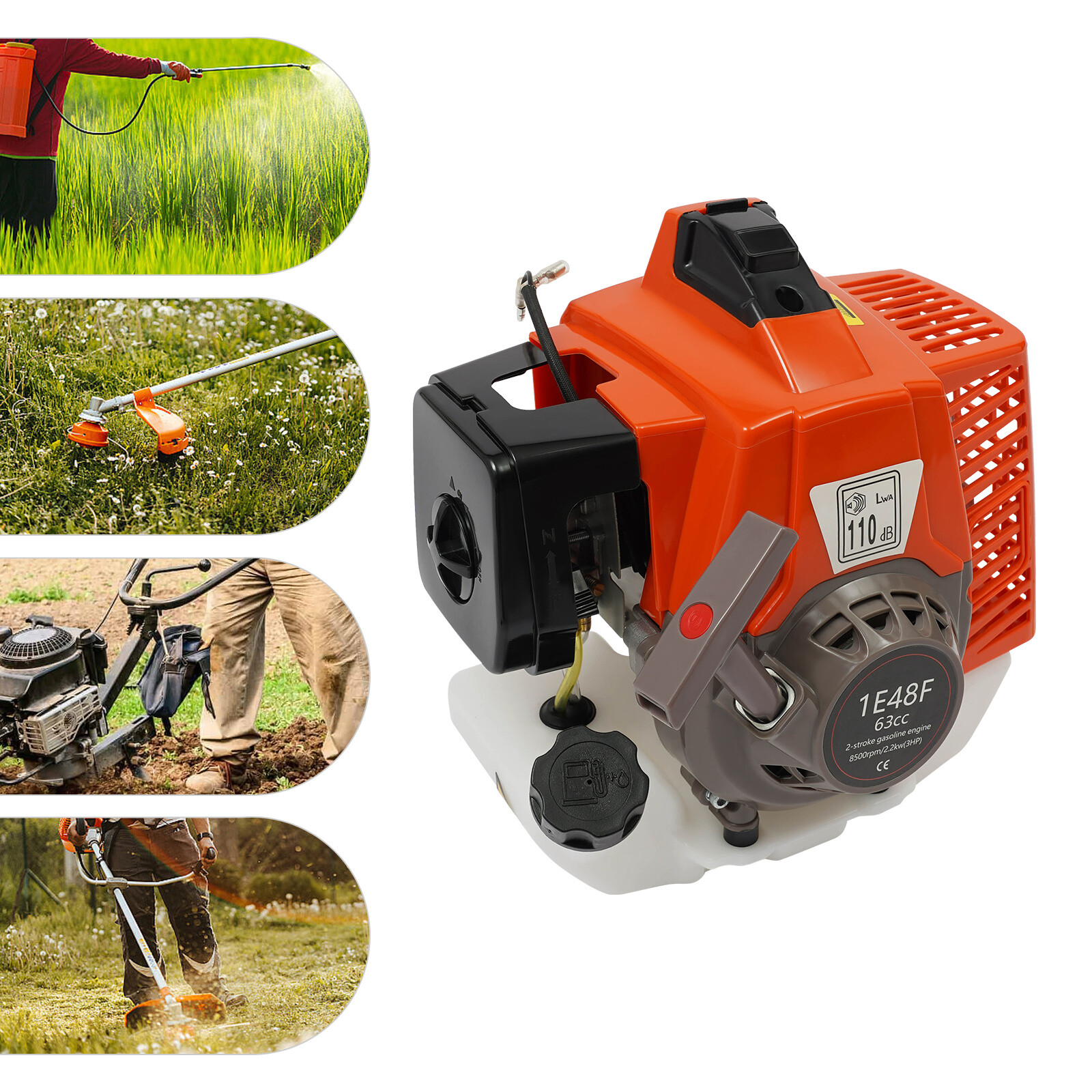 63CC 2-Stroke Engine Hand-pull Start Single-cylinder Gasoline Motor Air-cooled