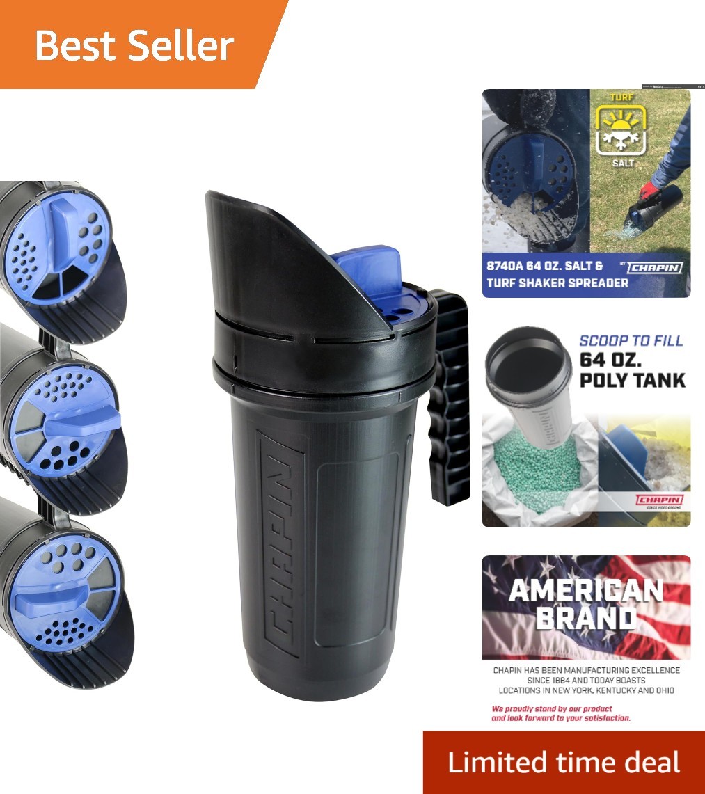 Durable 64-Ounce Black Poly Hand Shaker Spreader with Adjustable Openings