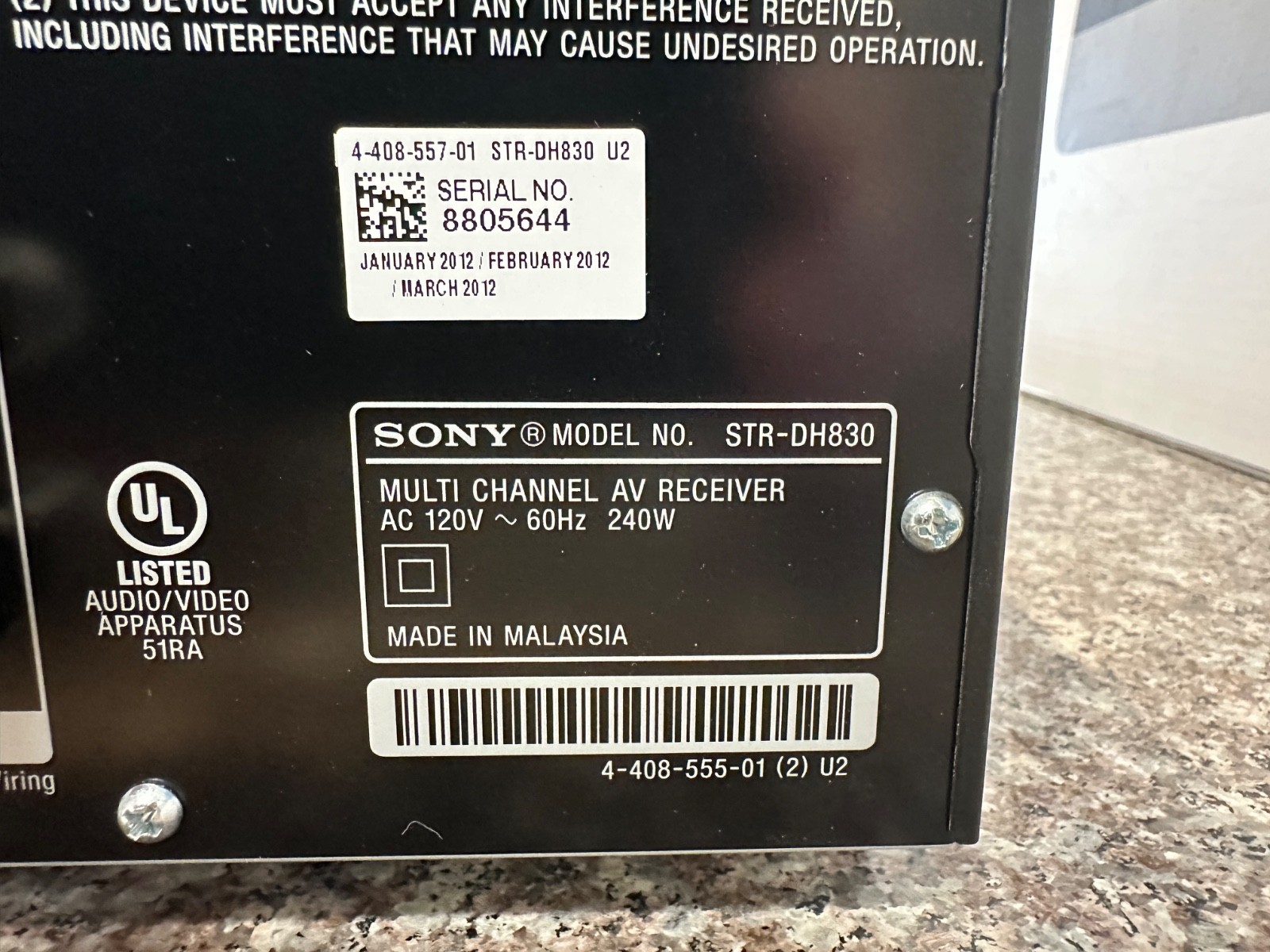 Sony STR DH830 7.1 Channel 140 Watt Receiver