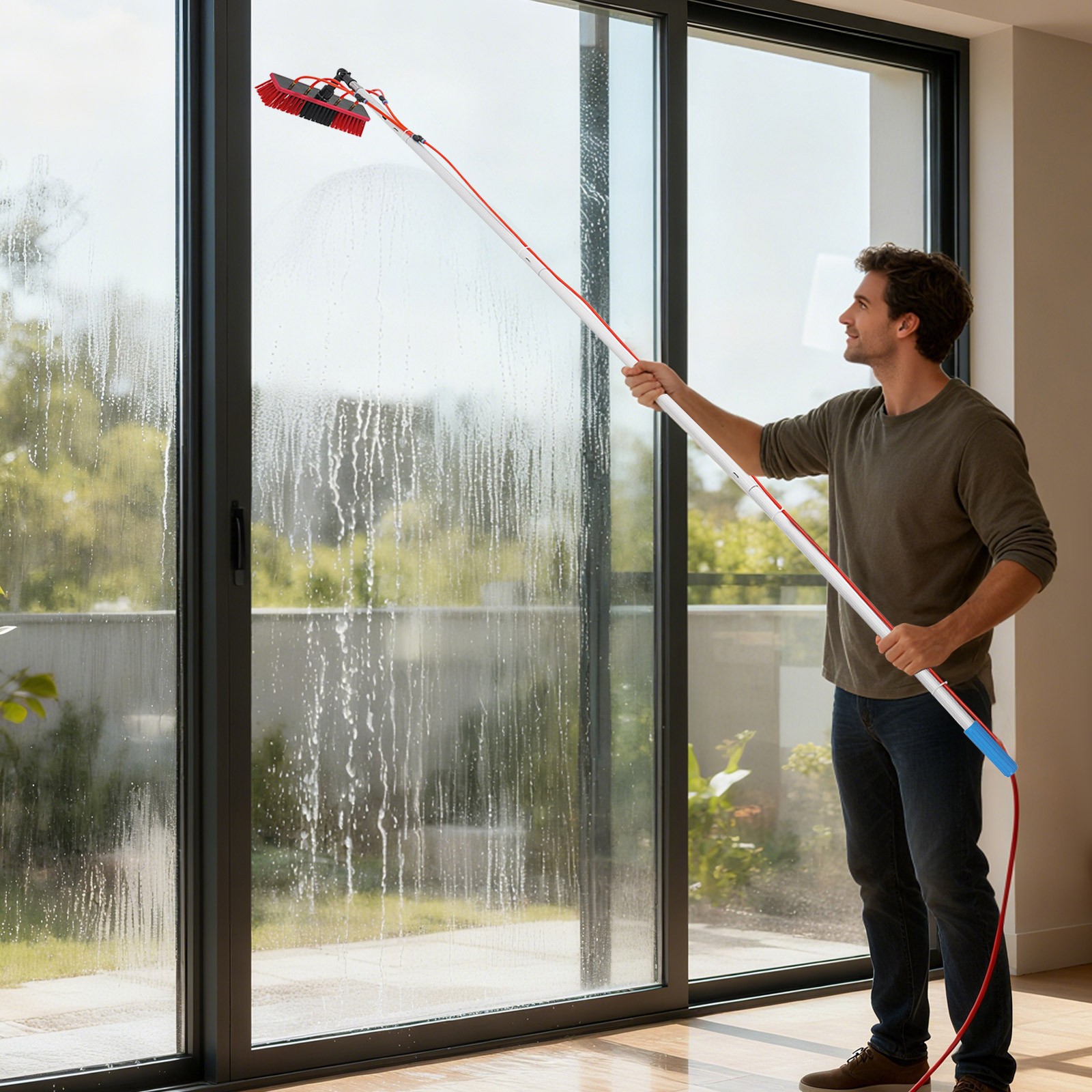 Long Reach Solar Panel Cleaning Brush Kit Window Cleaning Water-Fed Rod Kit NEW