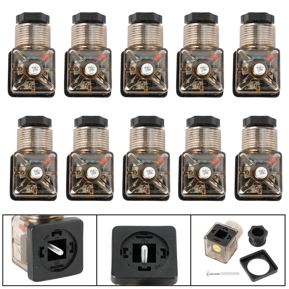 10PCS Din 43650-A PG11 Solenoid Coil Connector Socket With LED 24V Dc 24 Pole US