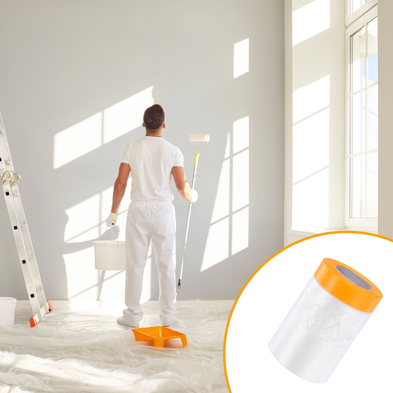 65.6ft x 177.2" Plastic Sofa Couch Cover Furniture Protector with Adhesive Strap